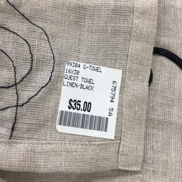 Koko Company Linen Guest‎ Towels Set of 2 Black Embroidered 16x30 Hand Wash - Picture 9 of 11